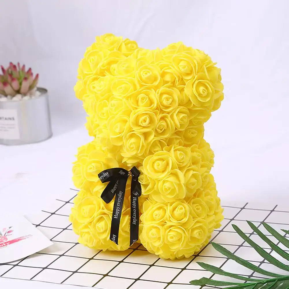 1Ursuleț din Trandafiri Artificiali 25 cm, cu Cutie – Cadou Romantic pentru Valentine’s Day