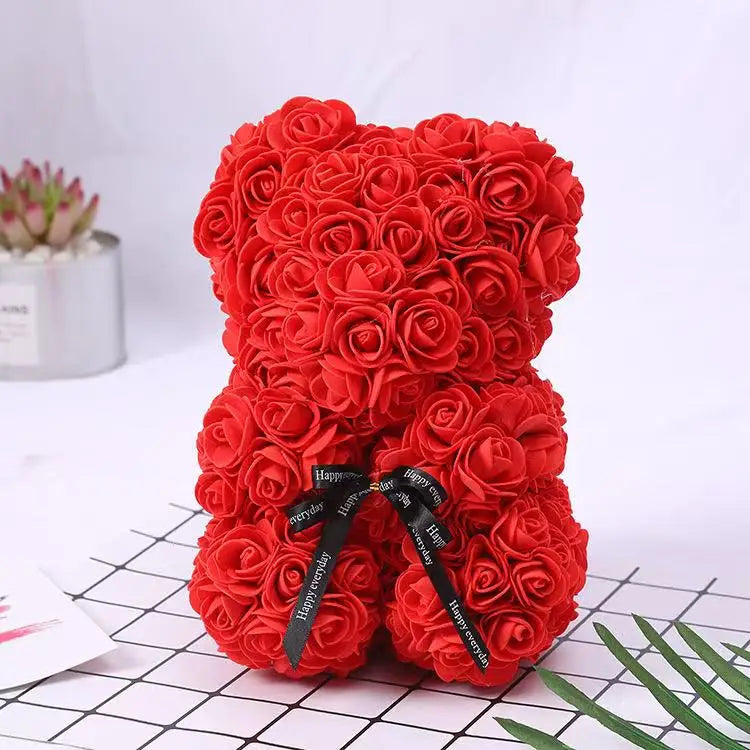 1Ursuleț din Trandafiri Artificiali 25 cm, cu Cutie – Cadou Romantic pentru Valentine’s Day