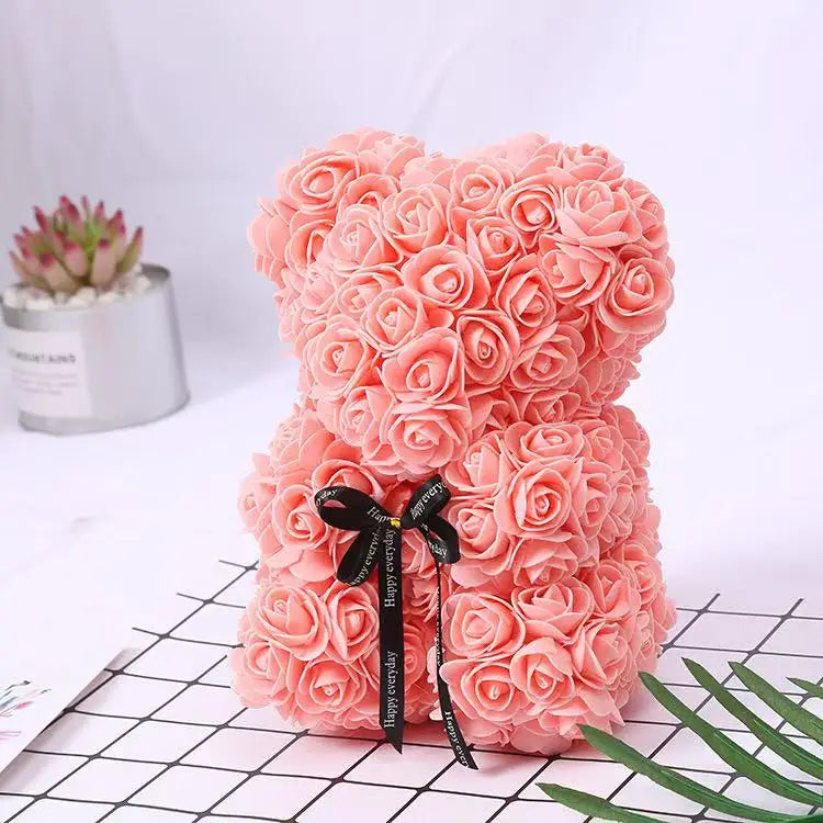 1Ursuleț din Trandafiri Artificiali 25 cm, cu Cutie – Cadou Romantic pentru Valentine’s Day