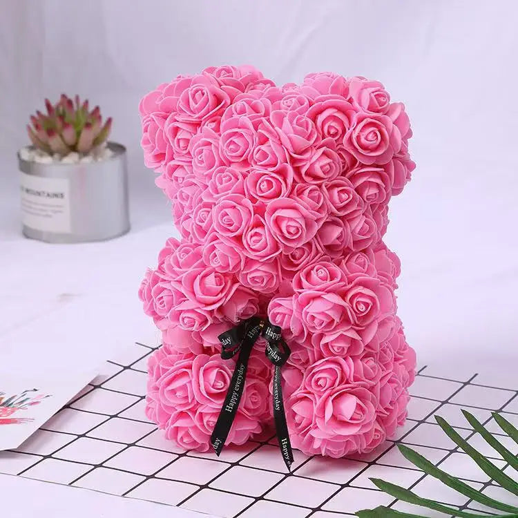 1Ursuleț din Trandafiri Artificiali 25 cm, cu Cutie – Cadou Romantic pentru Valentine’s Day