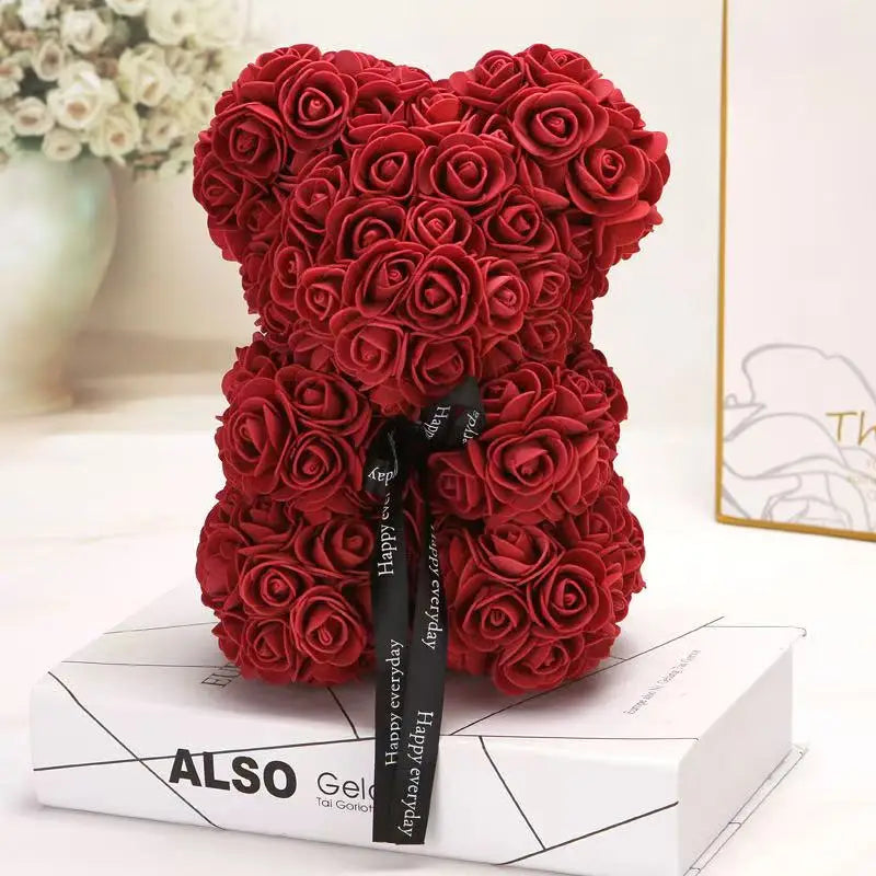 1Ursuleț din Trandafiri Artificiali 25 cm, cu Cutie – Cadou Romantic pentru Valentine’s Day