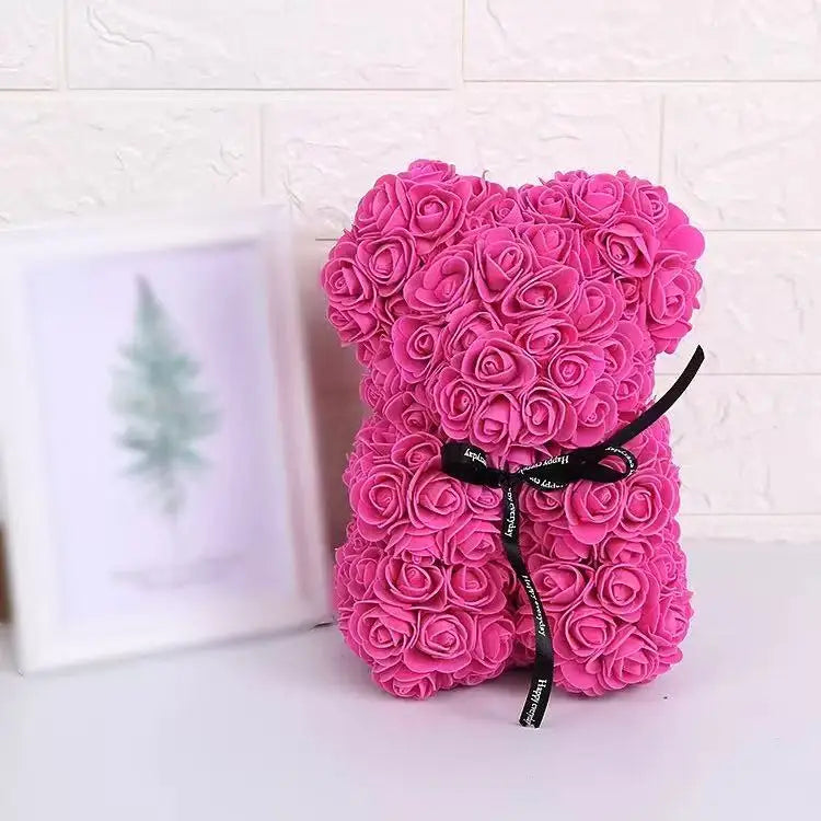 1Ursuleț din Trandafiri Artificiali 25 cm, cu Cutie – Cadou Romantic pentru Valentine’s Day